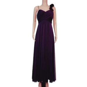 Betsy & Adam Grecian One Shoulder Floral Shoulder Long Gown size 6 Petite Purple